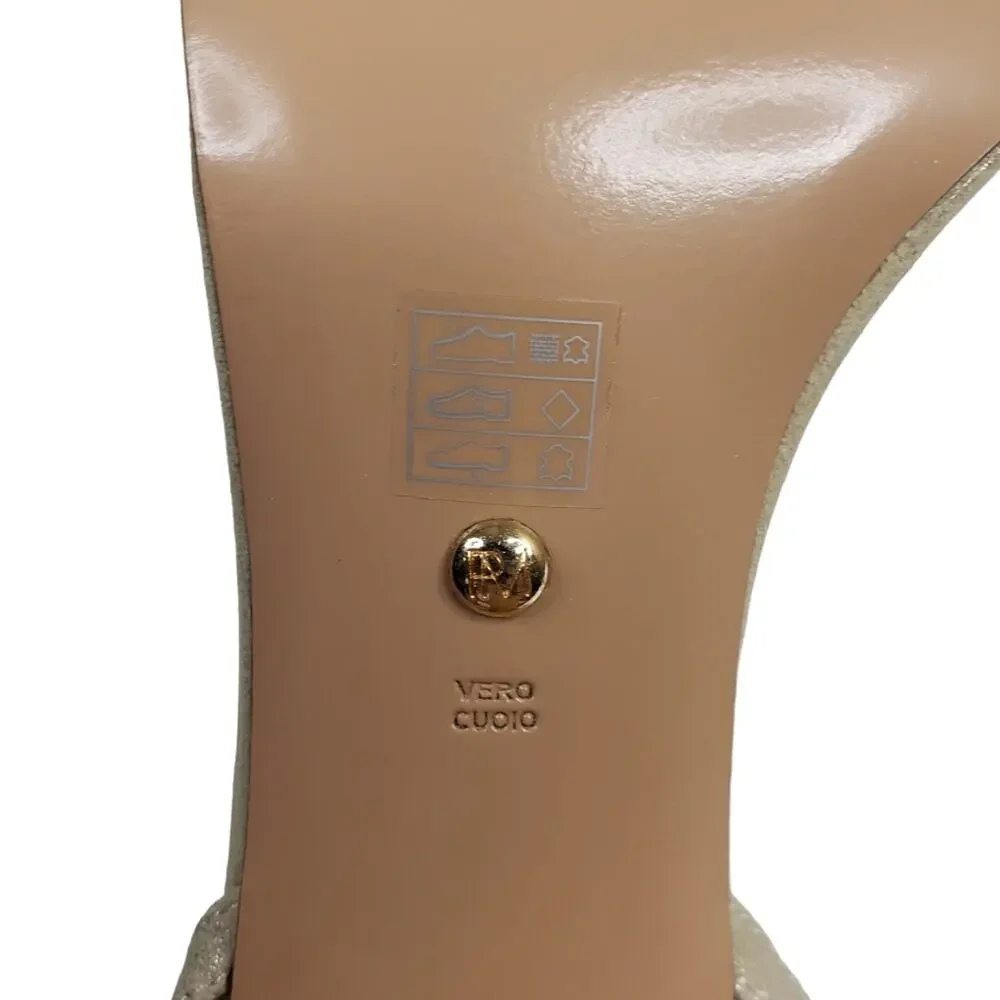 PELLE MODA Womens 8 Zina Ankle Strap Sandal in Platinum Gold